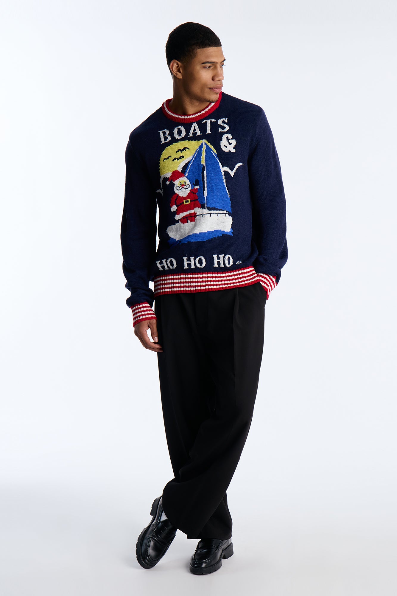 Santa On A Boat Ho-Ho-Ho Sweater - Navy/combo