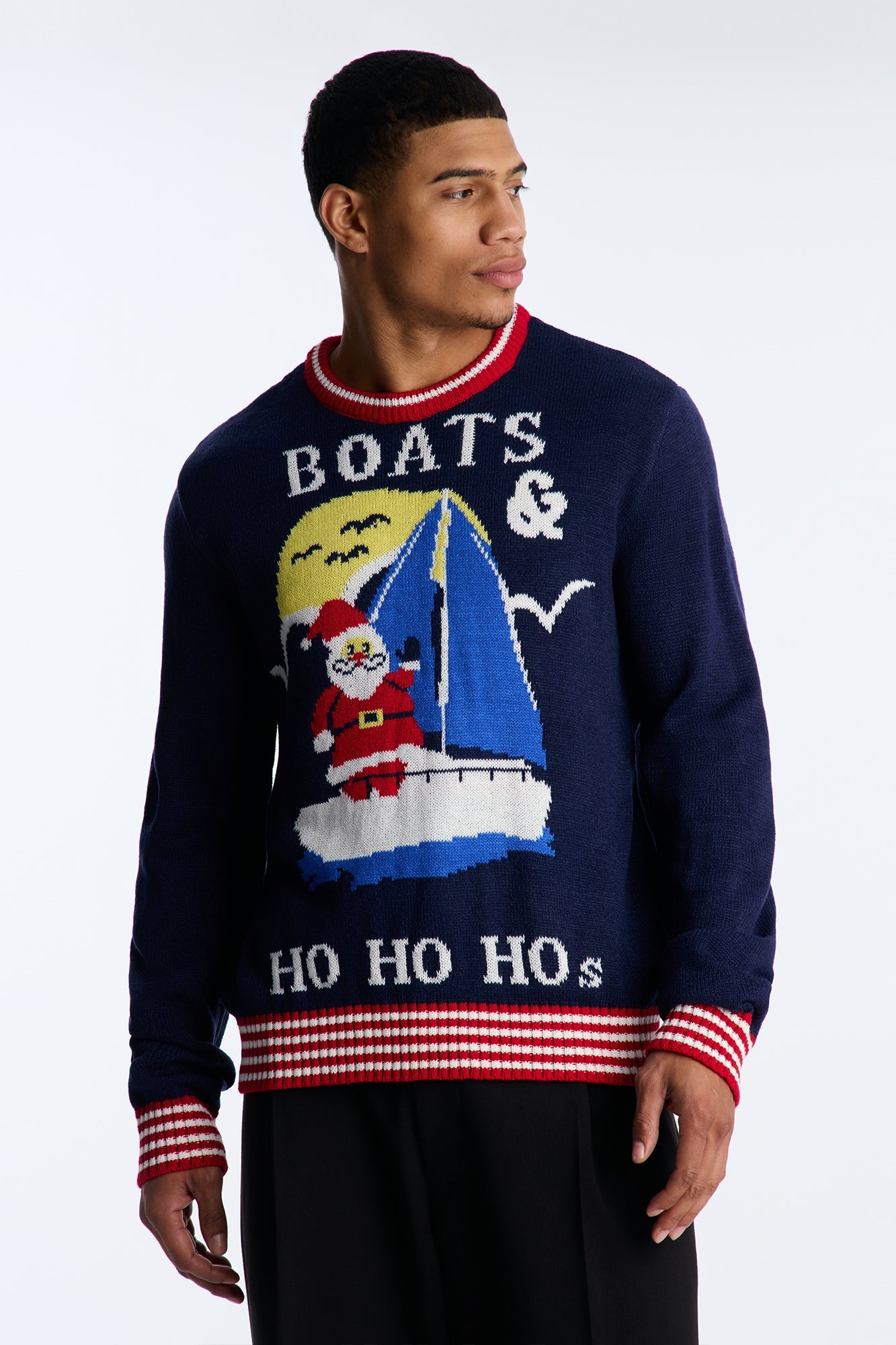 Santa On A Boat Ho-Ho-Ho Sweater - Navy/combo