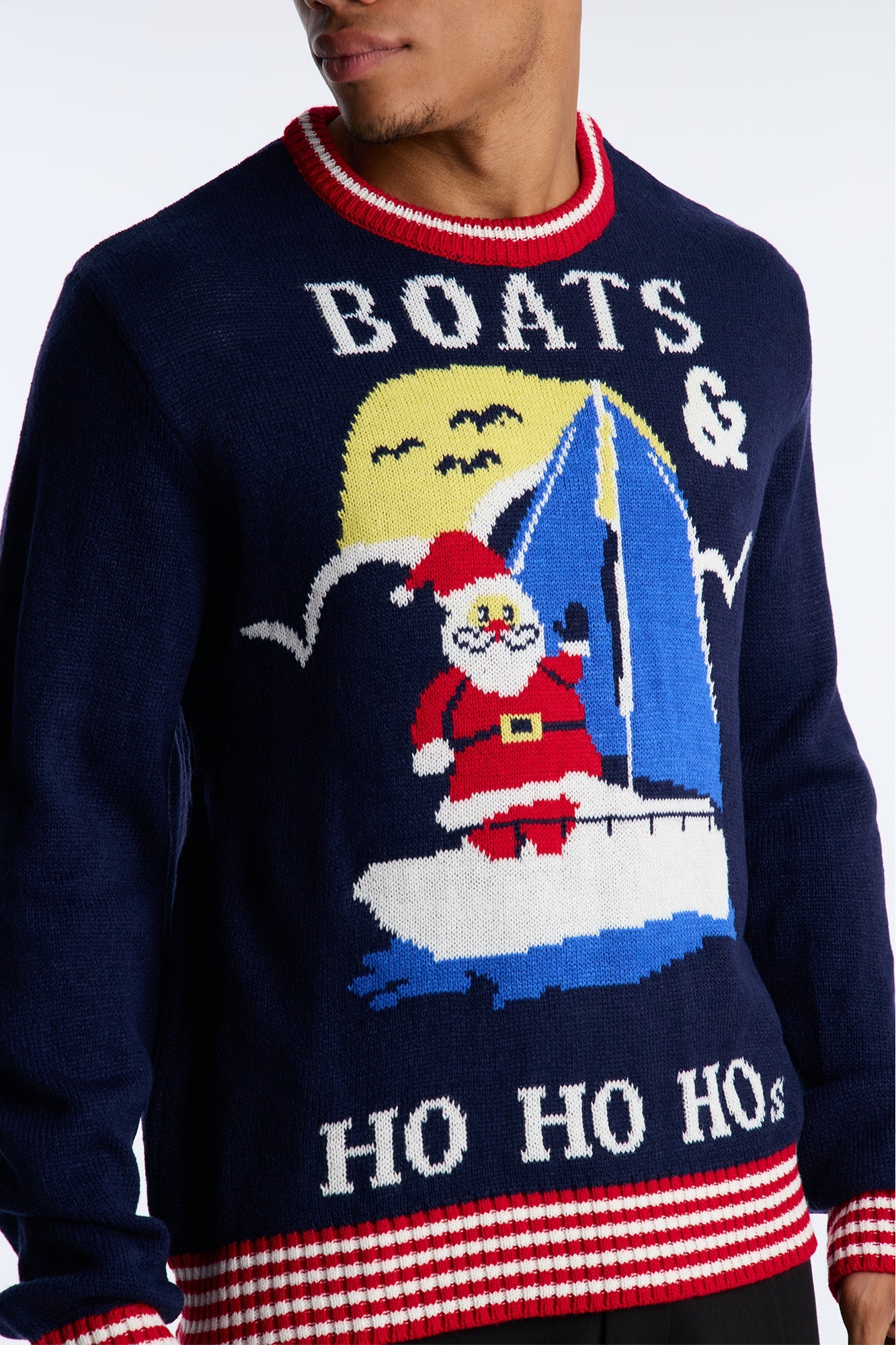Santa On A Boat Ho-Ho-Ho Sweater - Navy/combo
