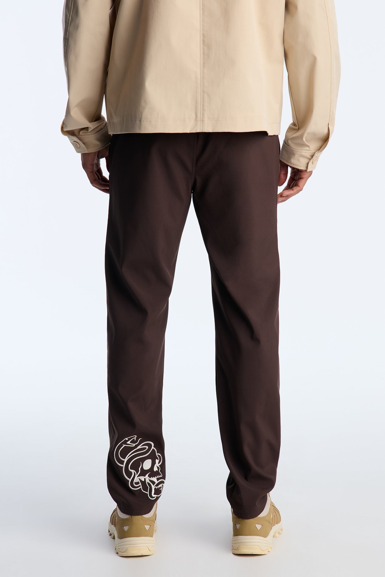 Slim Skull Embroidered Pant - Brown