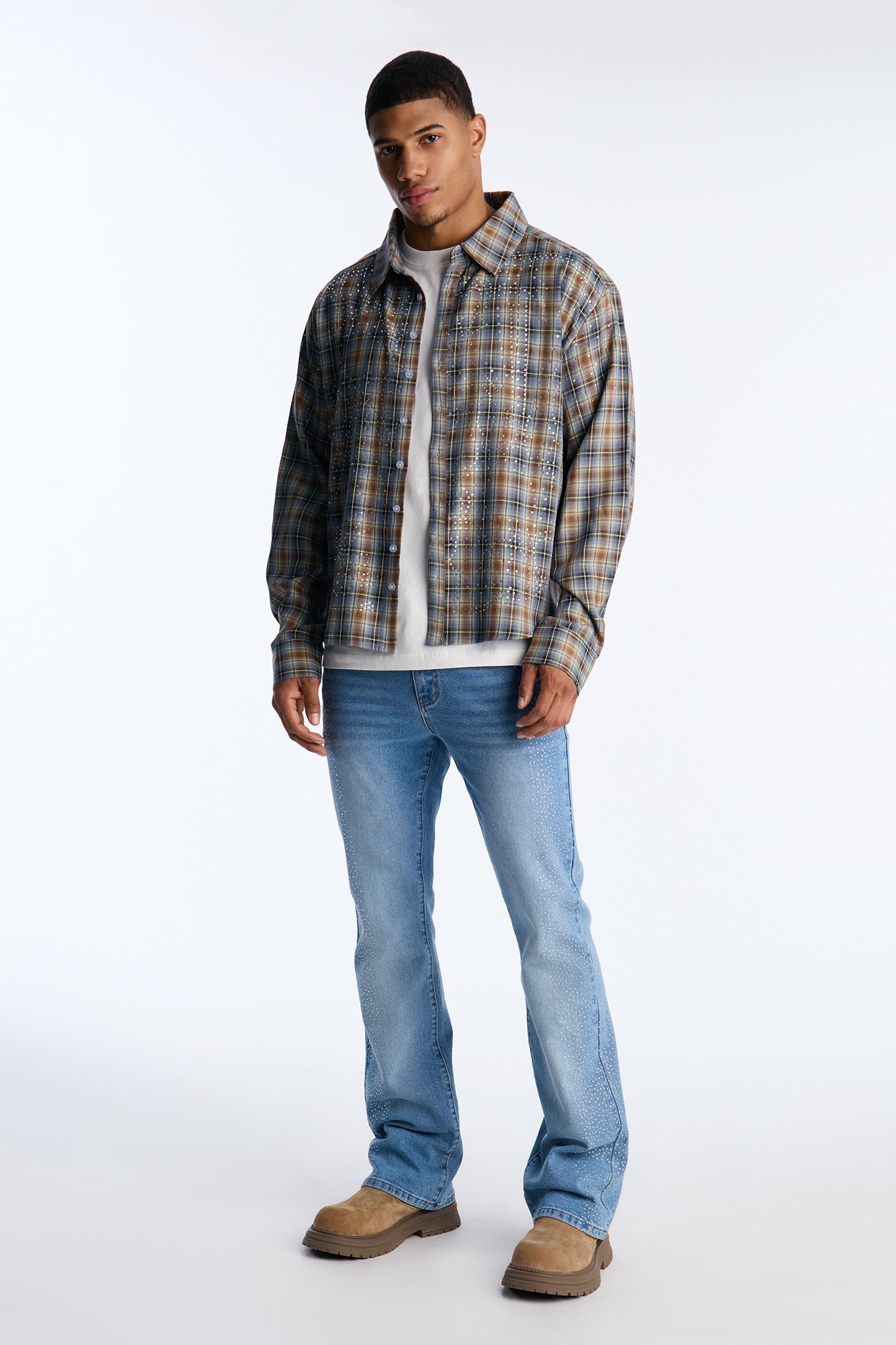 Stacked Skinny Flare Come With Me Jewel Jean - Light Wash