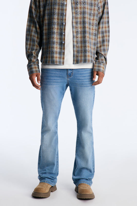 Stacked Skinny Flare Come With Me Jewel Jean - Light Wash