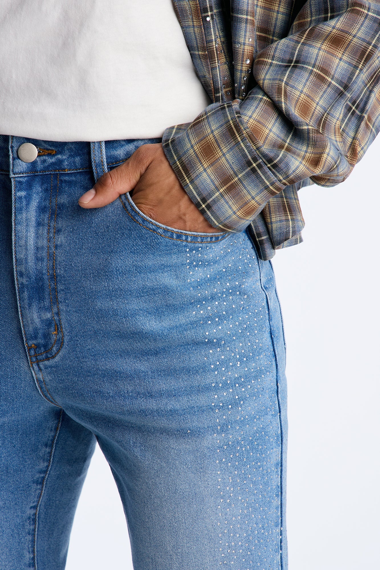 Stacked Skinny Flare Come With Me Jewel Jean - Light Wash