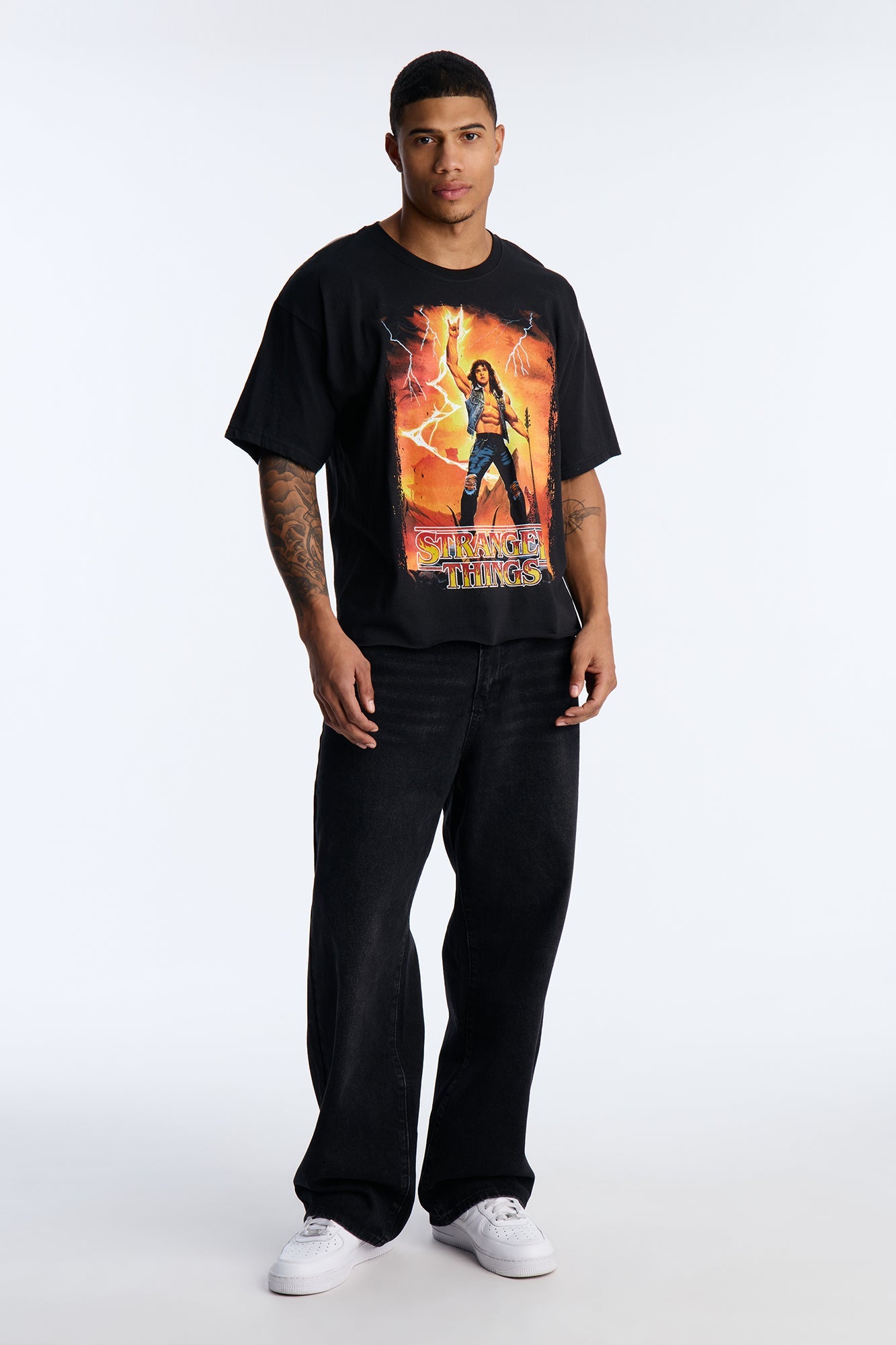 Stranger Things Heavy Metal Oversized Short Sleeve Tee - Black