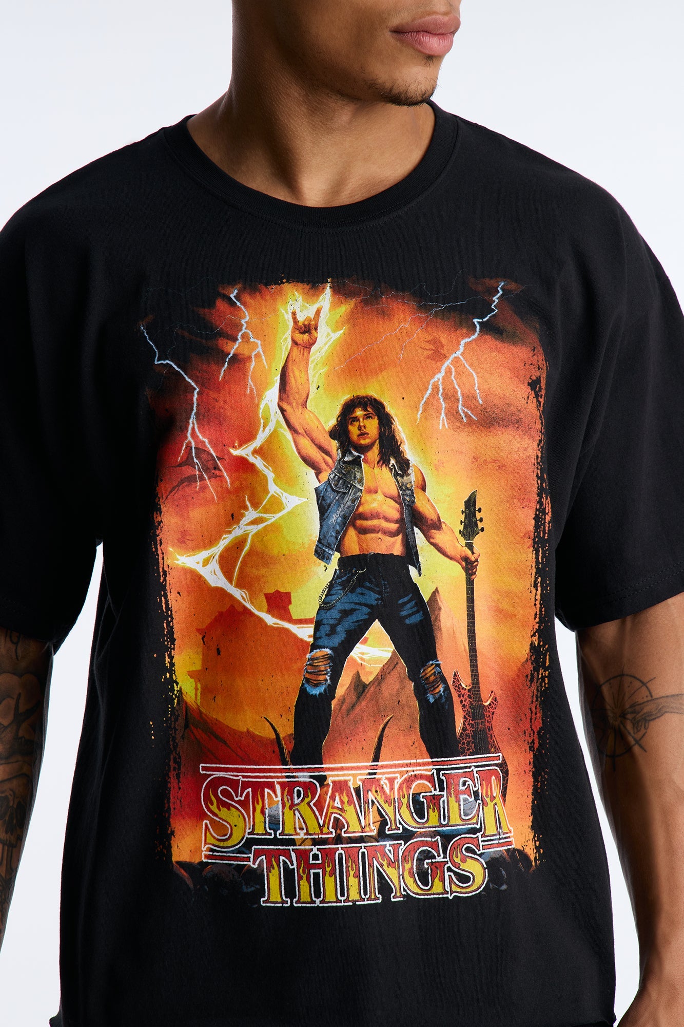 Stranger Things Heavy Metal Oversized Short Sleeve Tee - Black