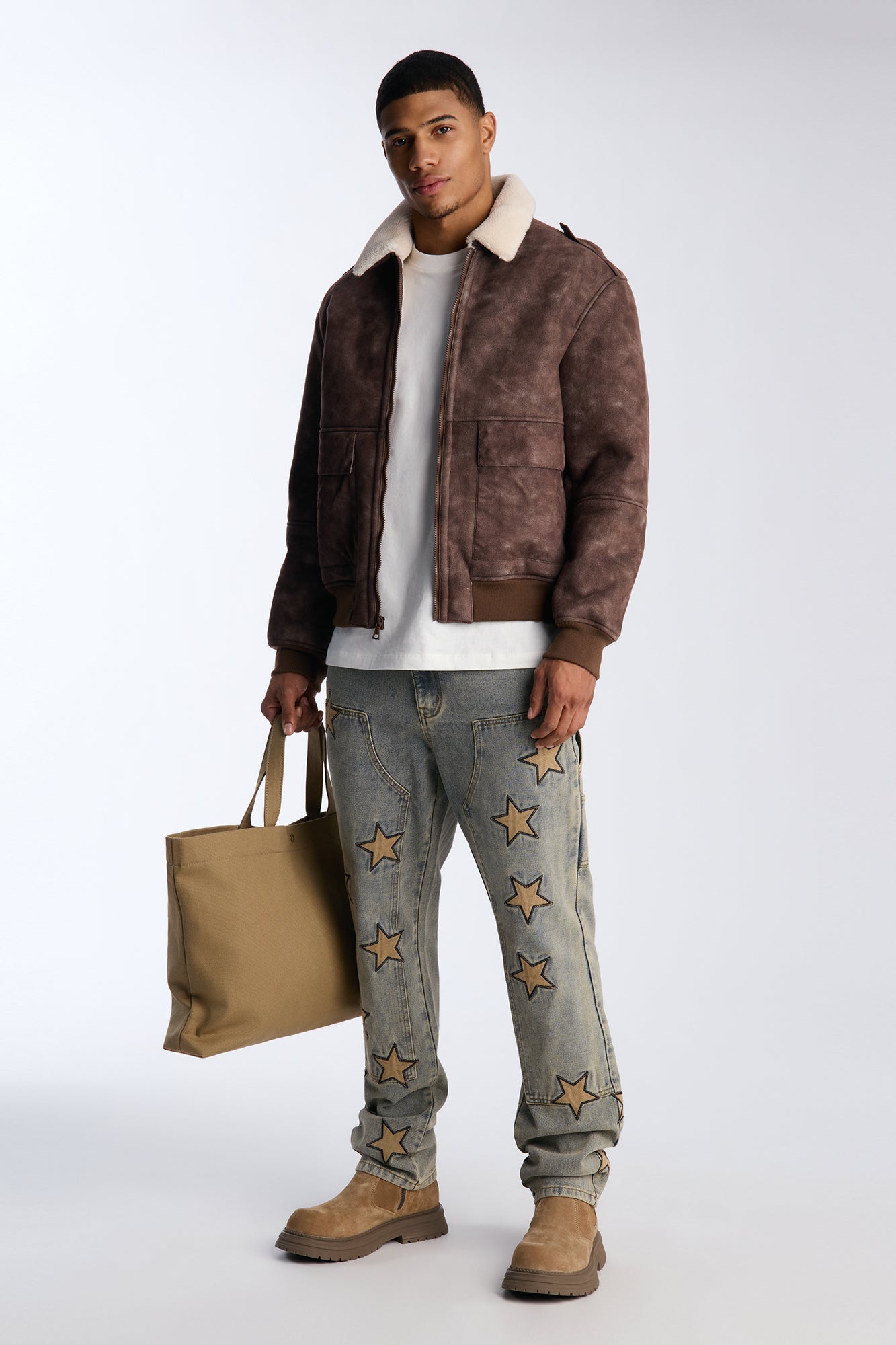 Slim Stars On It Embroidered Carpenter Jean - Light Wash