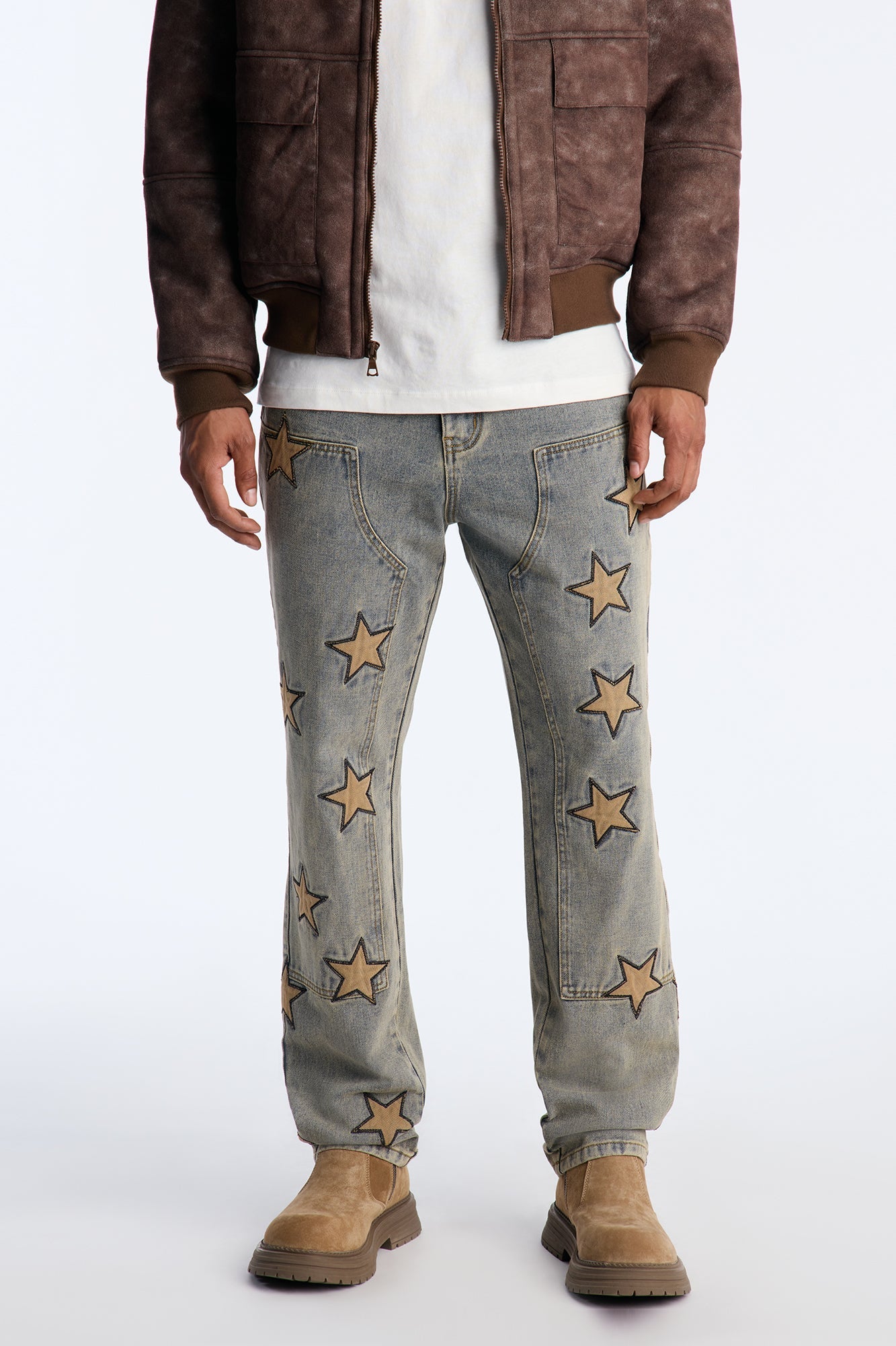 Slim Stars On It Embroidered Carpenter Jean - Light Wash