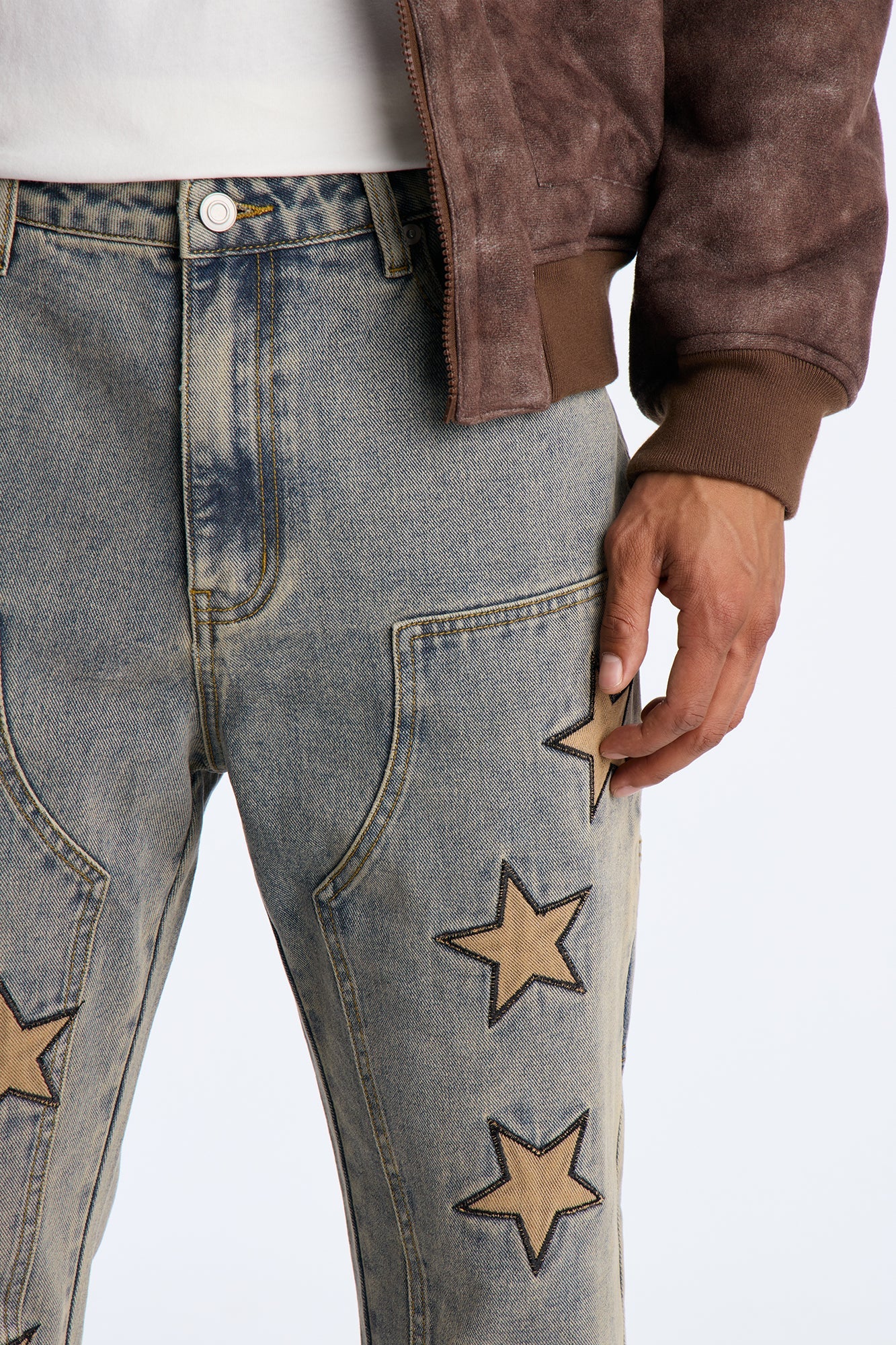 Slim Stars On It Embroidered Carpenter Jean - Light Wash