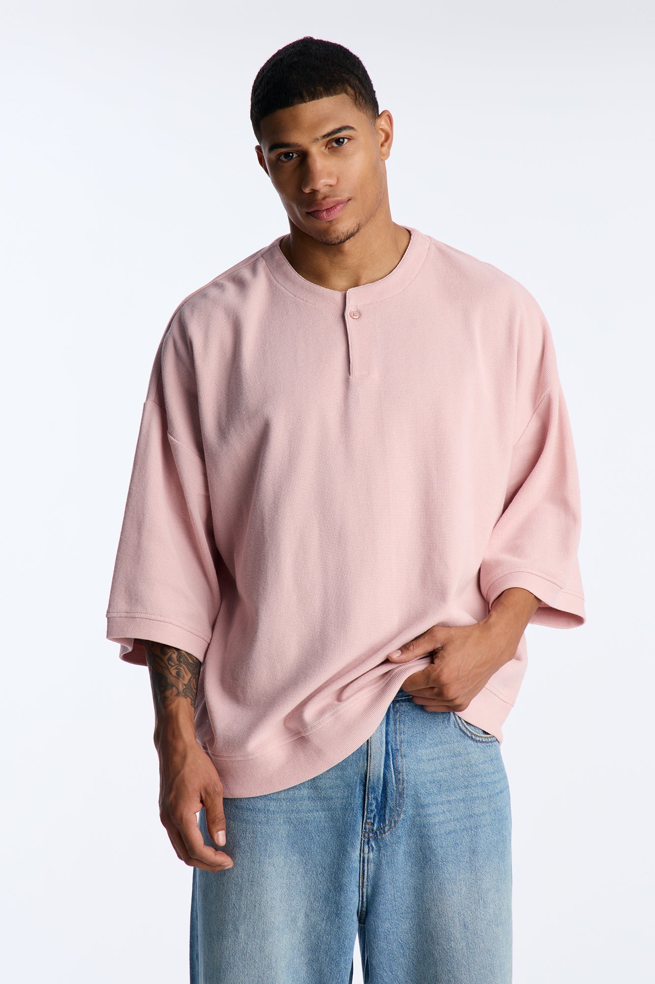 Relaxed Fit Classic Henley - Mauve