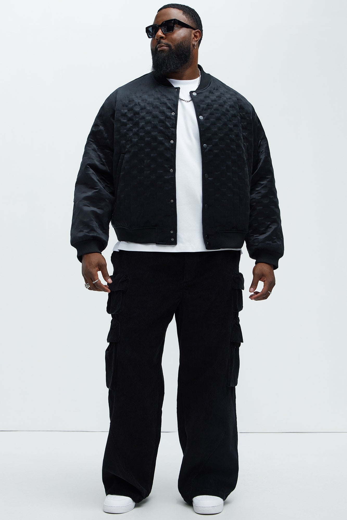 Bard Embossed Checker Bomber Jacket - Black