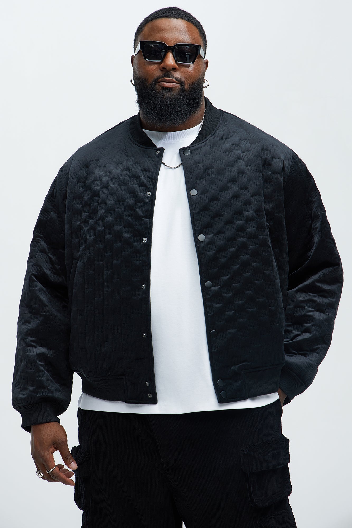 Bard Embossed Checker Bomber Jacket - Black