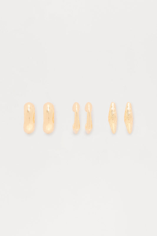 Want It All 3 Pair Earring Set - Gold