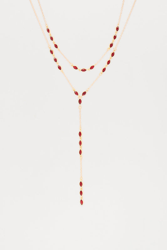 Getting To Know You Lariat Necklace - Gold/Red