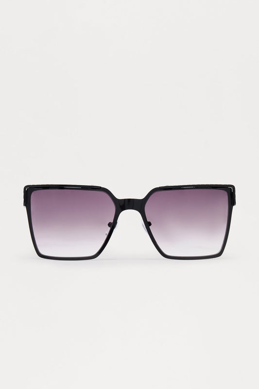 Artist Colored Lens Square Metal Sunglasses - Black