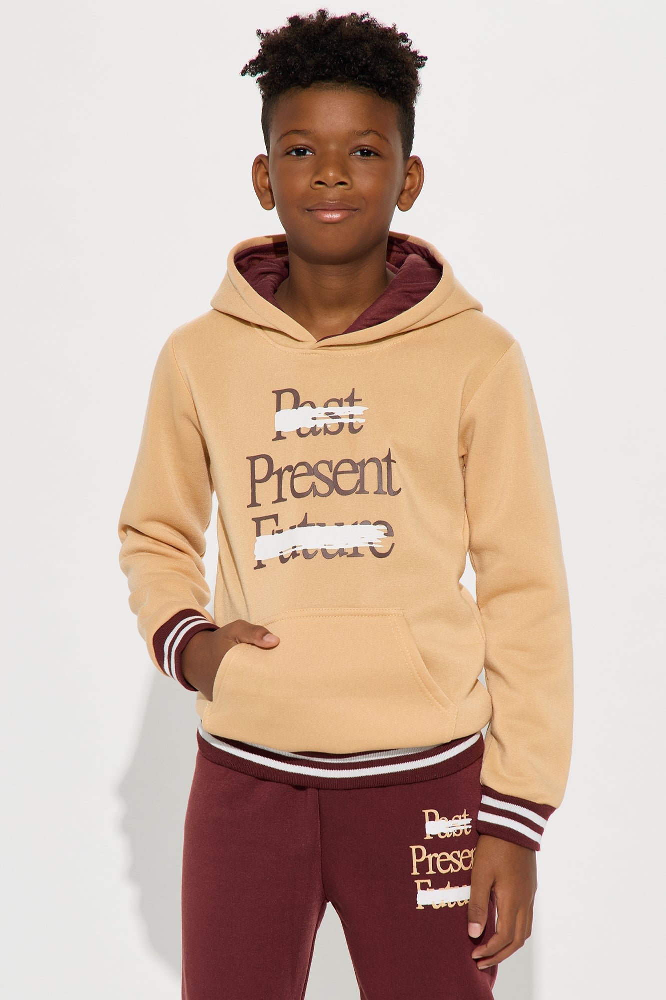 Mini Focused On The Present Hoodie and Jogger Pant Set - Sand/combo