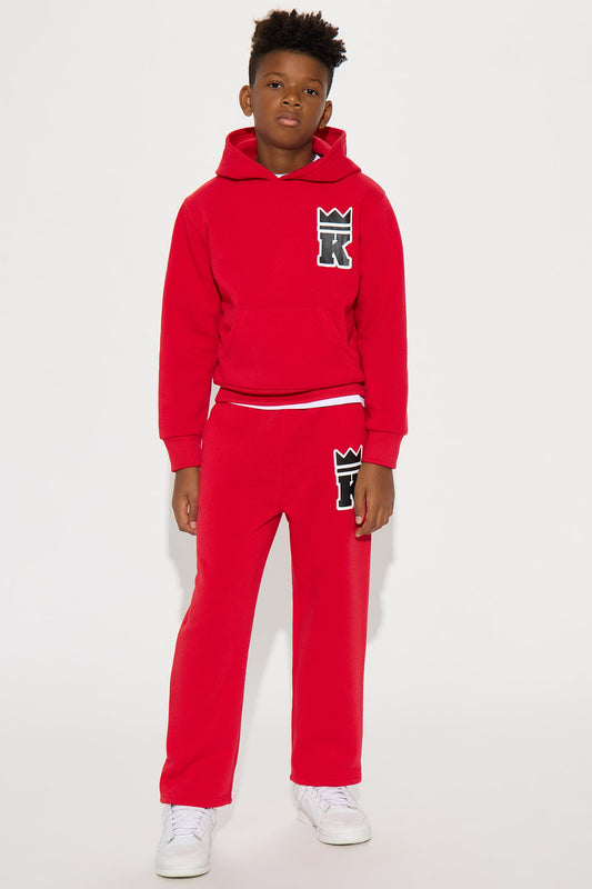 Mini He's Royalty Hoodie And Pant Set - Red
