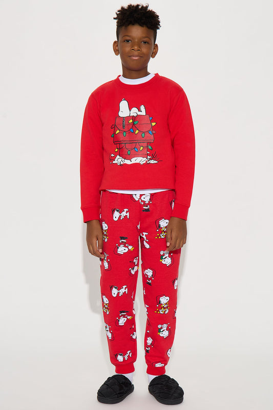 Mini Snoopy Merry Christmas Jogger Pant Set - Red