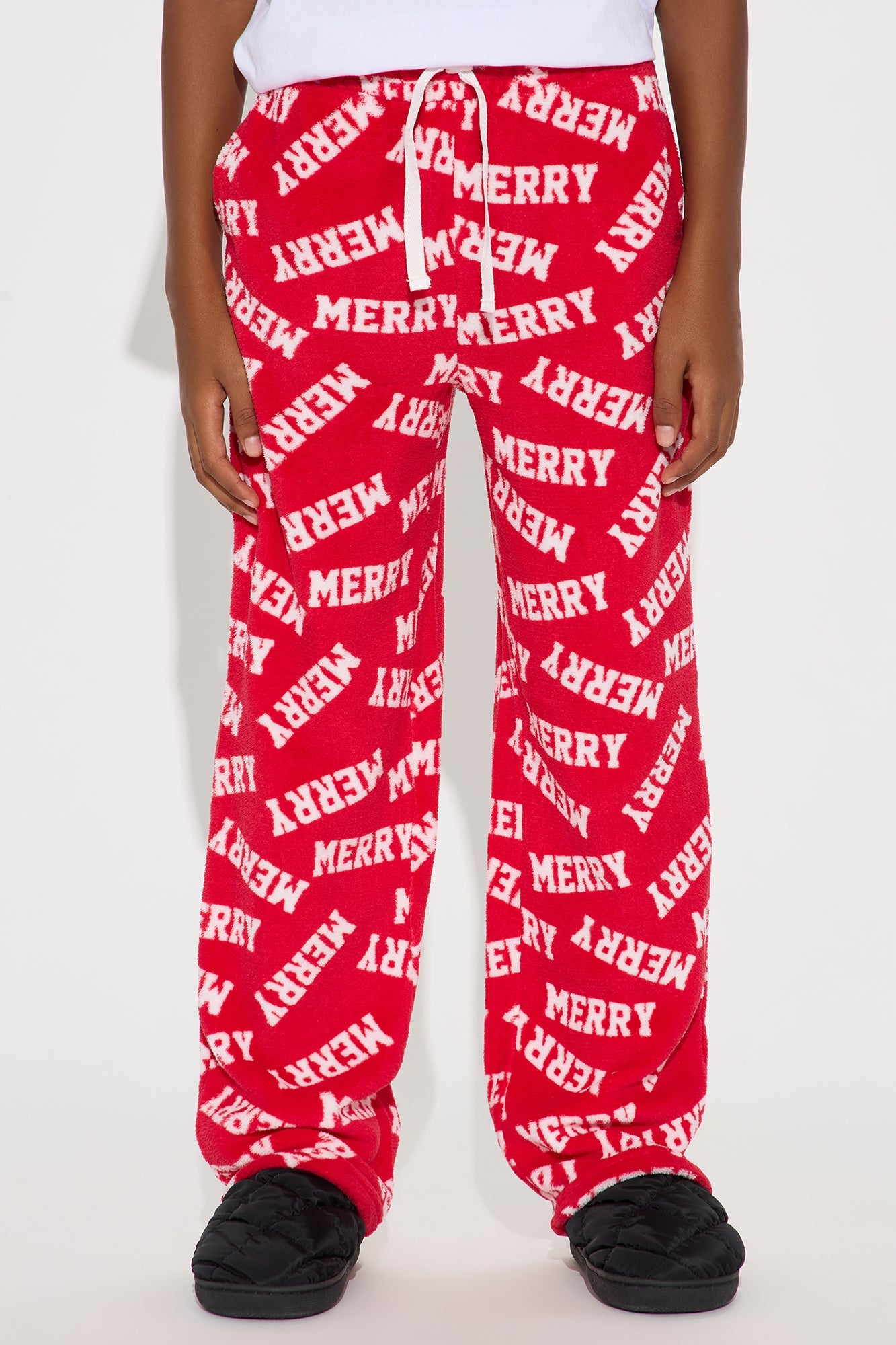 Mini Merry Everything Matching Family Plush Pants - Red/White