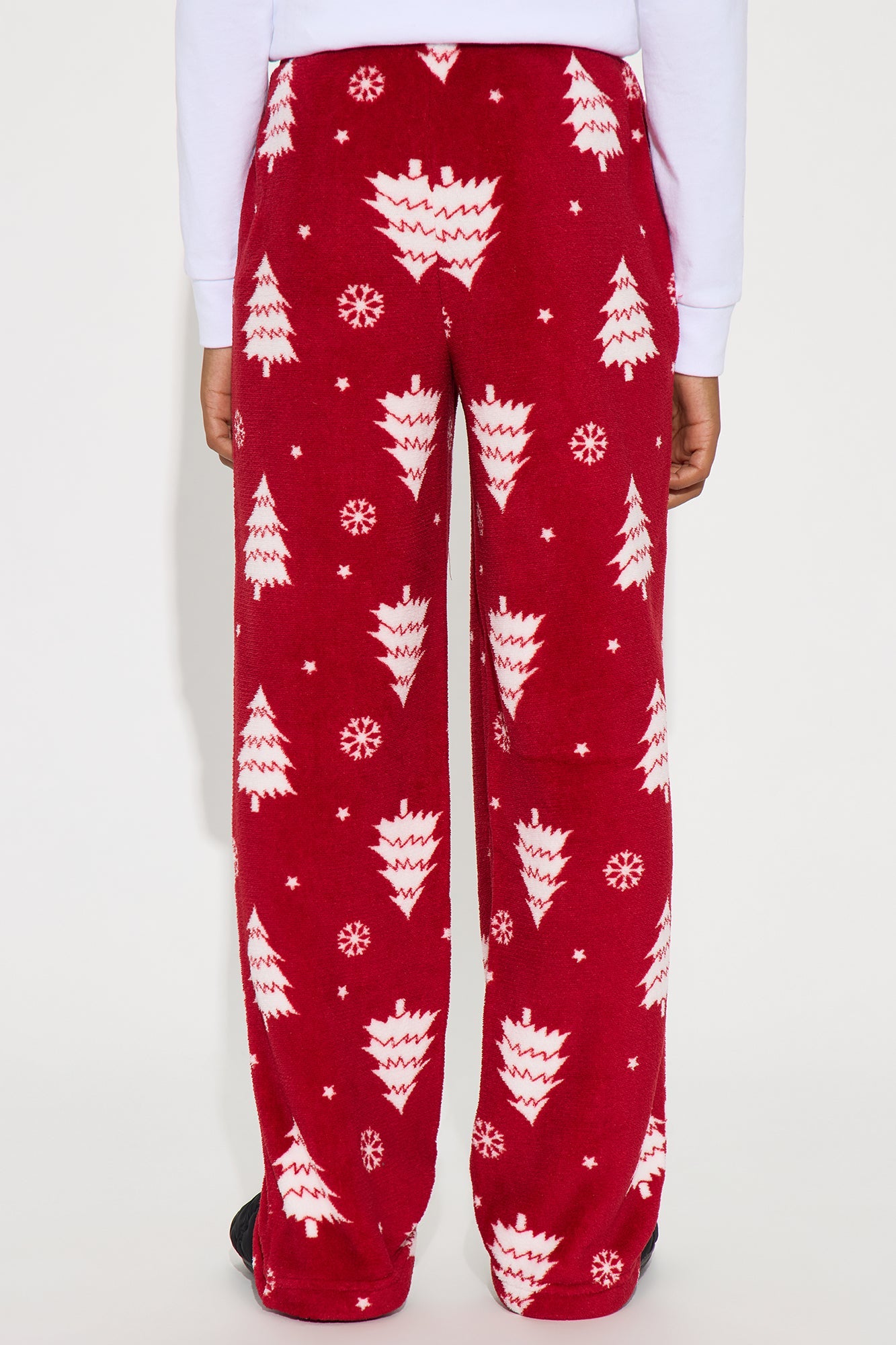 Mini Snow Covered Trees Matching Family Plush Pants - Red/White