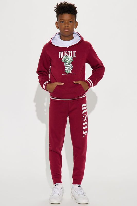 Mini Hustle For Life Hoodie and Jogger Pant Set - Burgundy