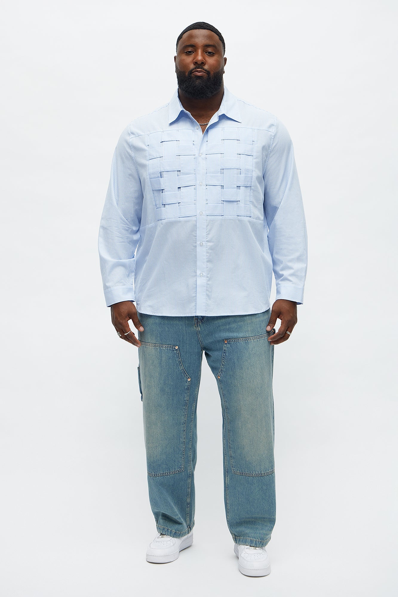 Relaxed Trenzado Striped Button Up Shirt - Light Blue