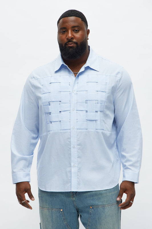 Relaxed Trenzado Striped Button Up Shirt - Light Blue