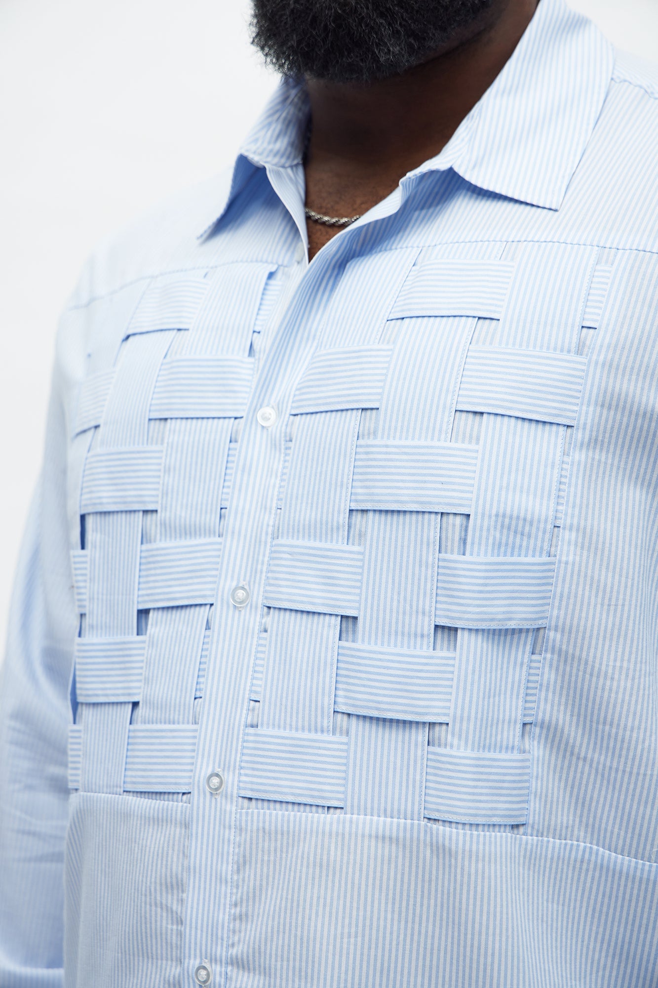 Relaxed Trenzado Striped Button Up Shirt - Light Blue