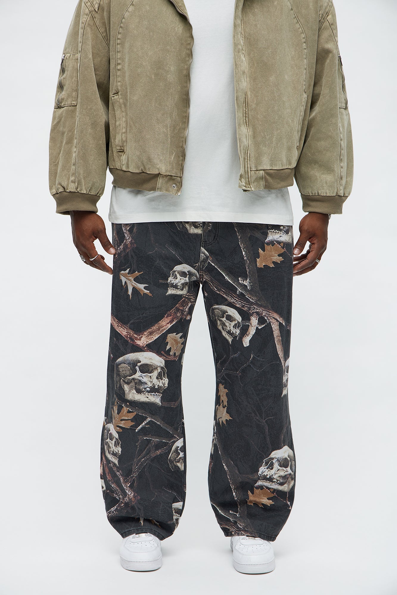 Baggy Skull Leaves Printed Pant - Camouflage