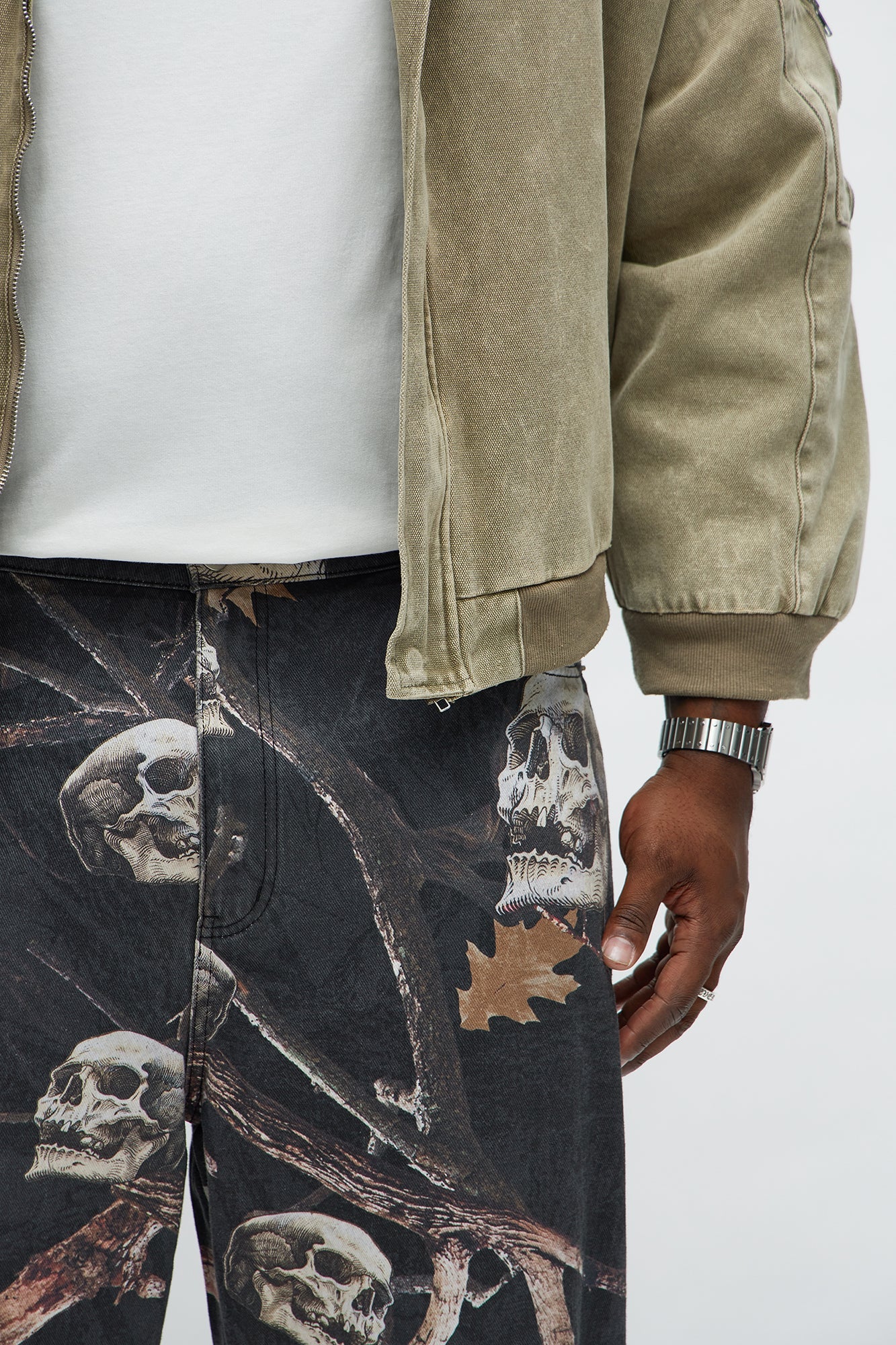 Baggy Skull Leaves Printed Pant - Camouflage