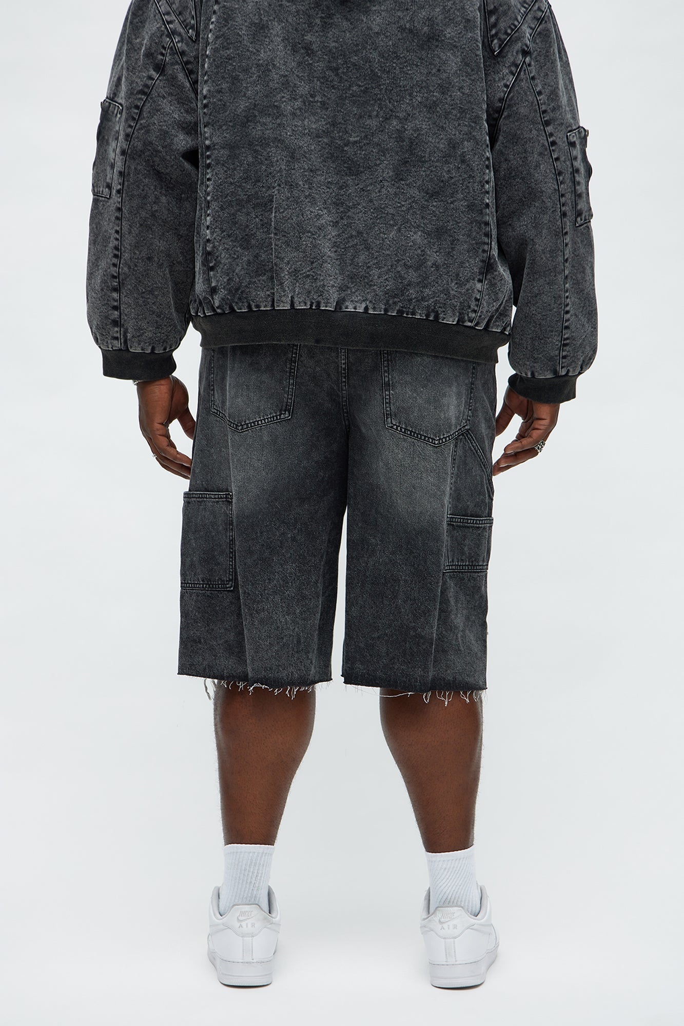 Baggy Knee Blow Out Distressed Carpenter Denim Short - Black Wash