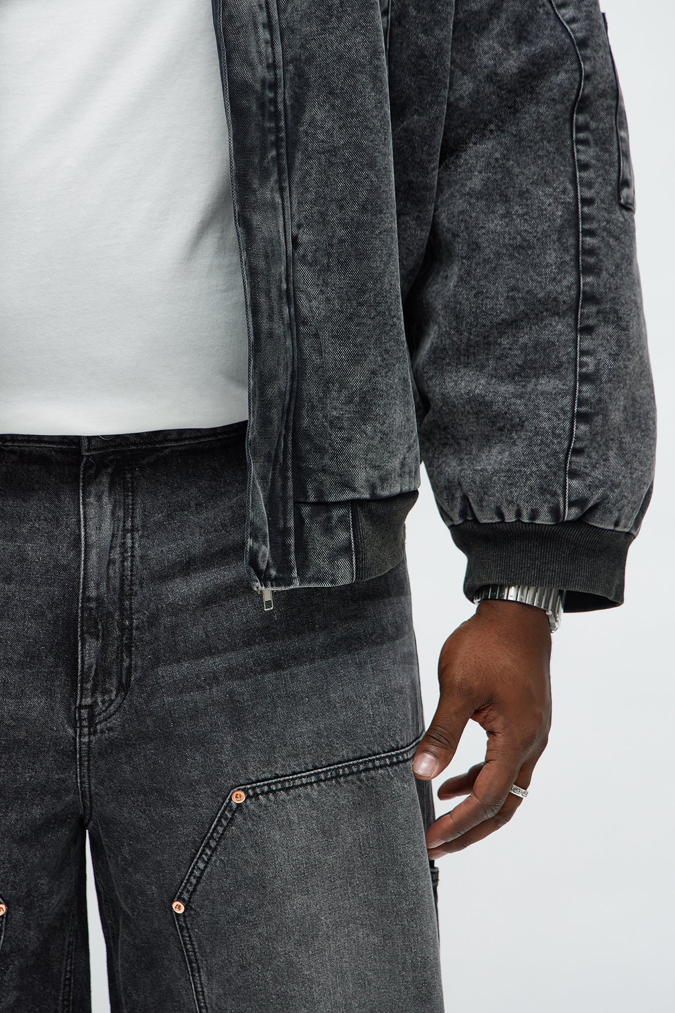 Baggy Knee Blow Out Distressed Carpenter Denim Short - Black Wash