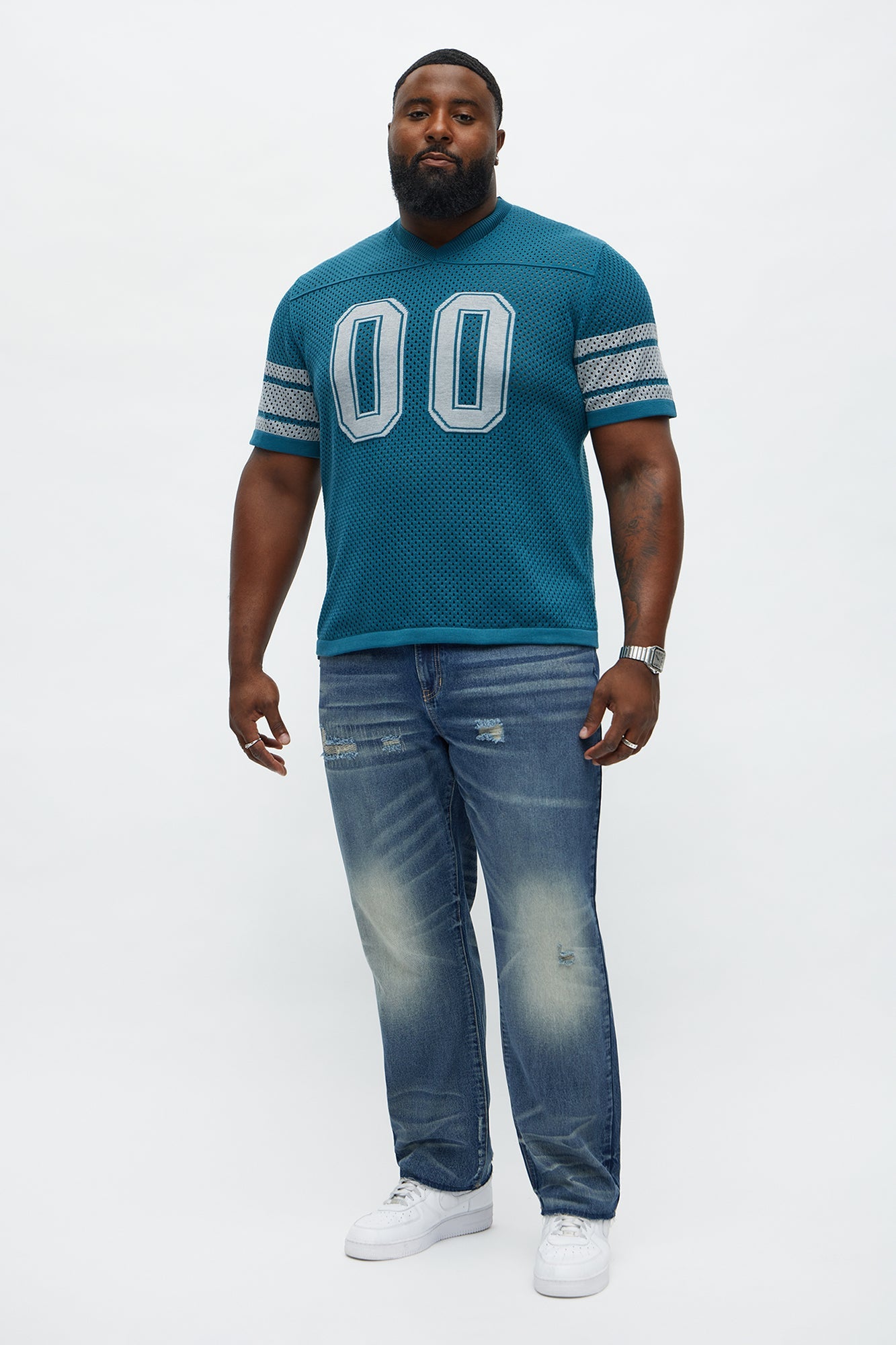 Straight Augustus Rip And Repair Jean - Vintage Blue Wash