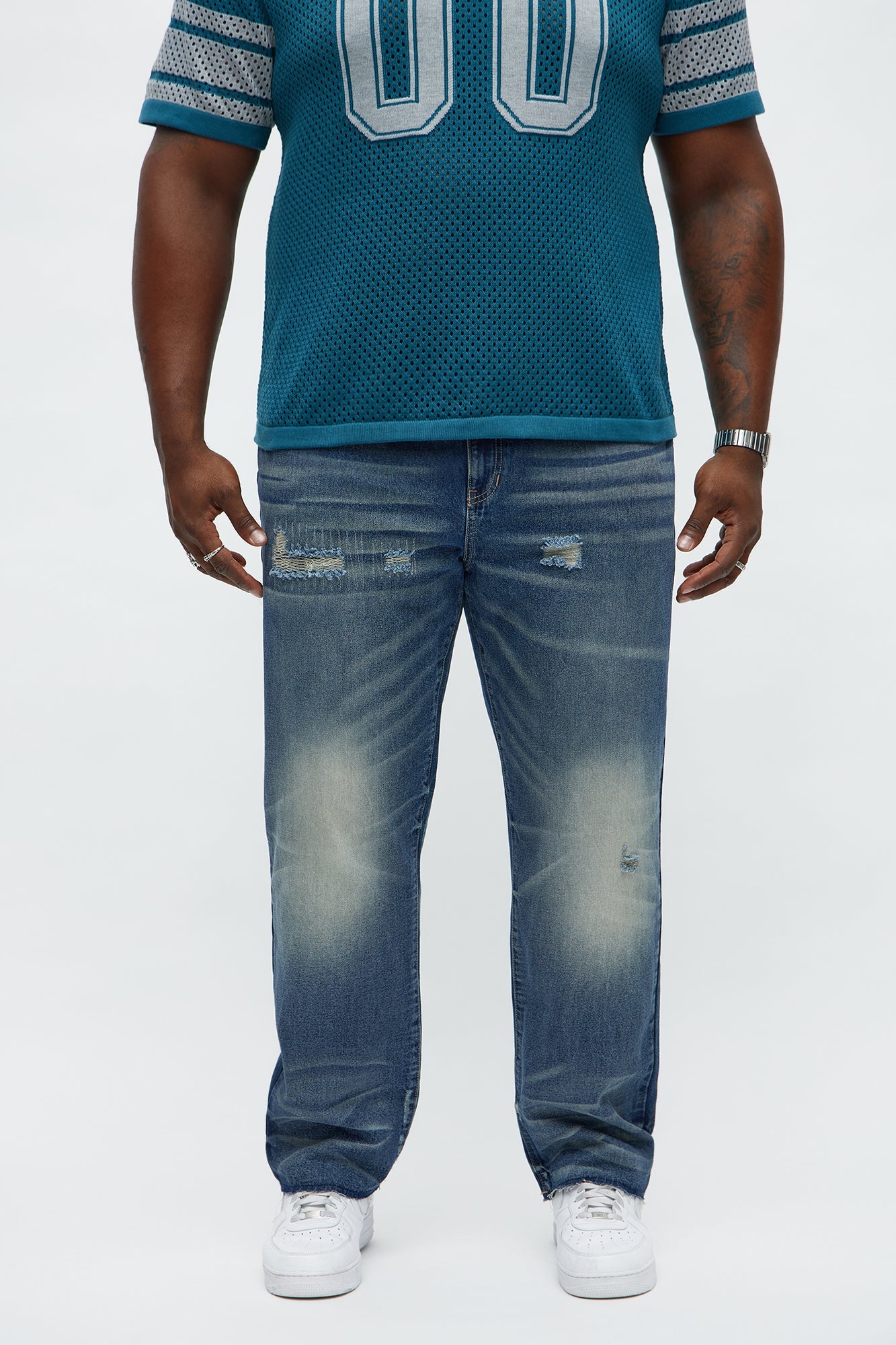 Straight Augustus Rip And Repair Jean - Vintage Blue Wash
