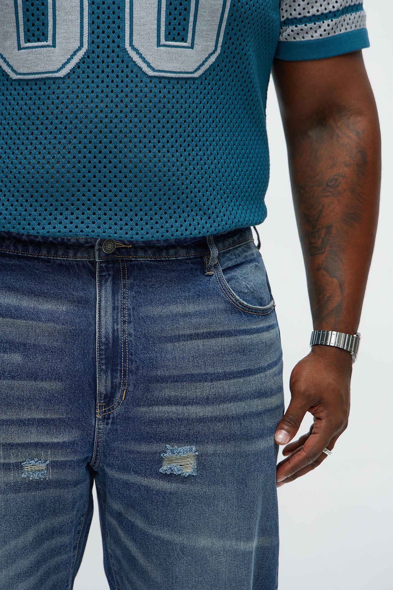 Straight Augustus Rip And Repair Jean - Vintage Blue Wash