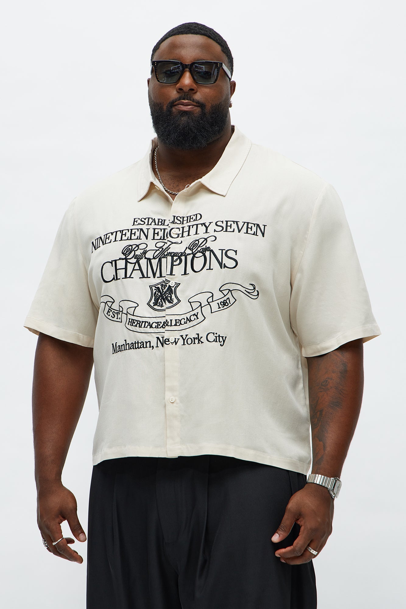 Embroidered Champions Button Up Shirt - White