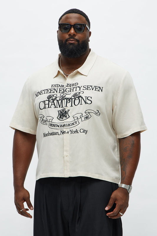 Embroidered Champions Button Up Shirt - White