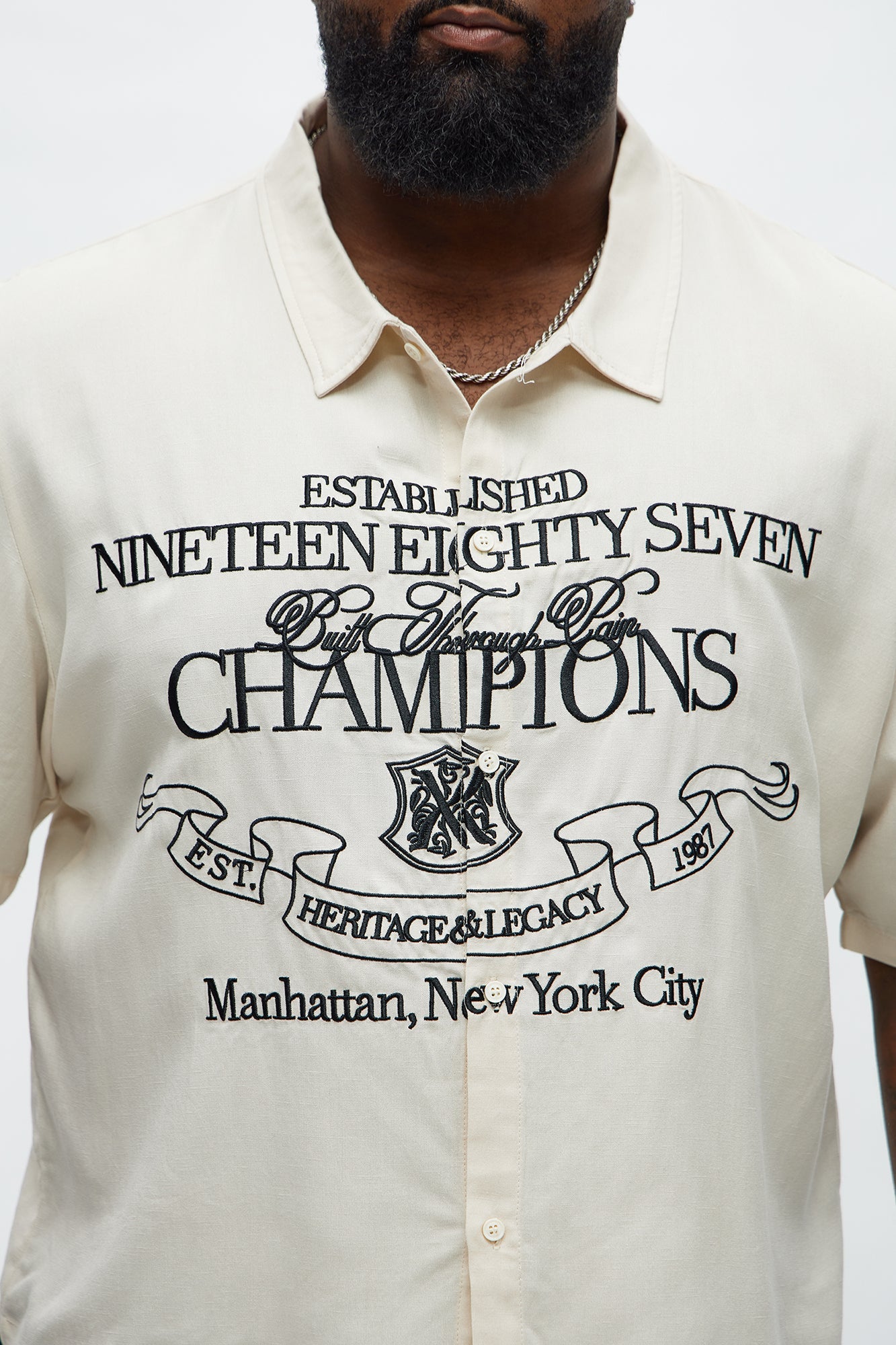 Embroidered Champions Button Up Shirt - White