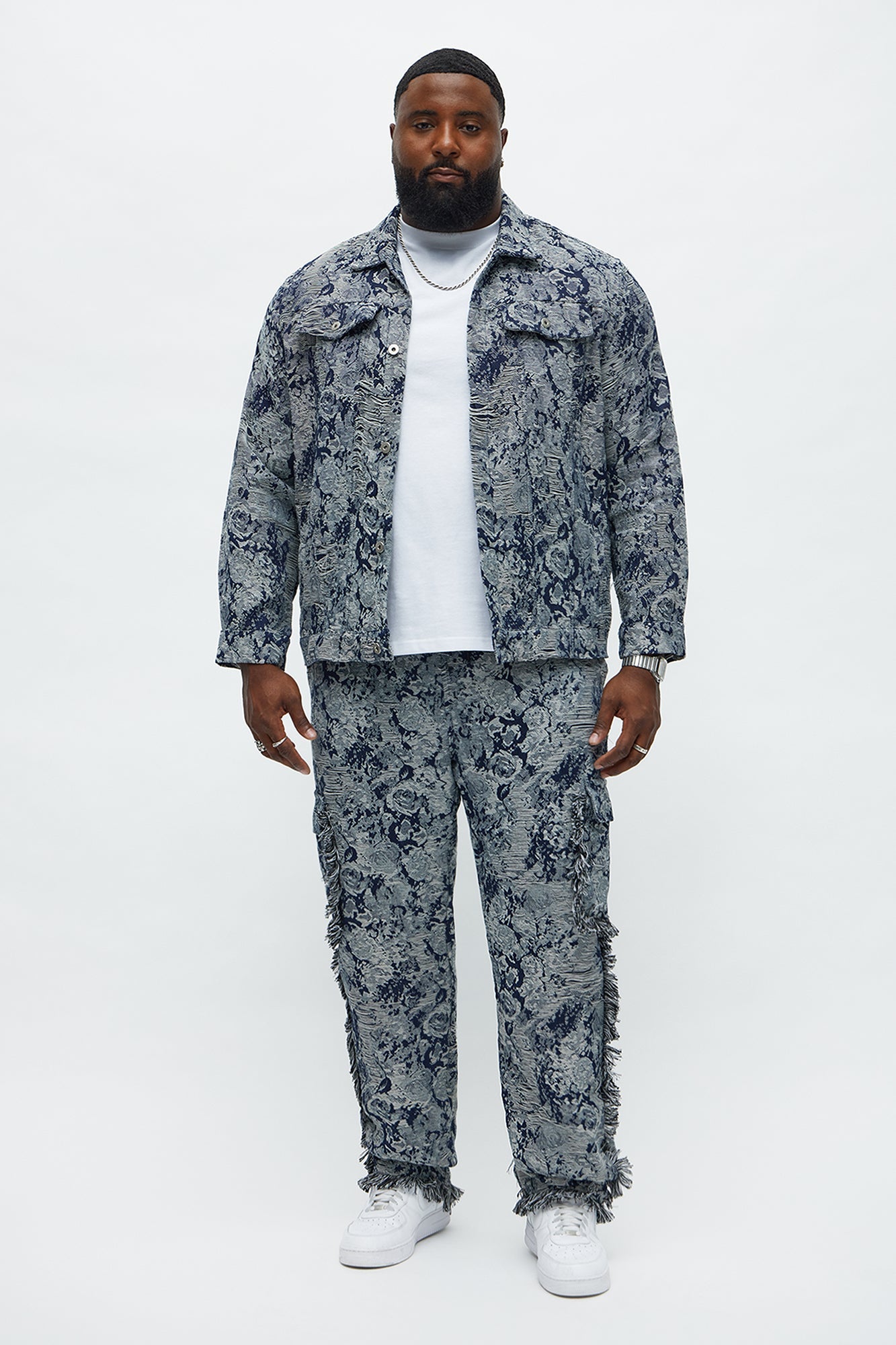 Give My Flowers Tapestry Trucker Jacket - Navy