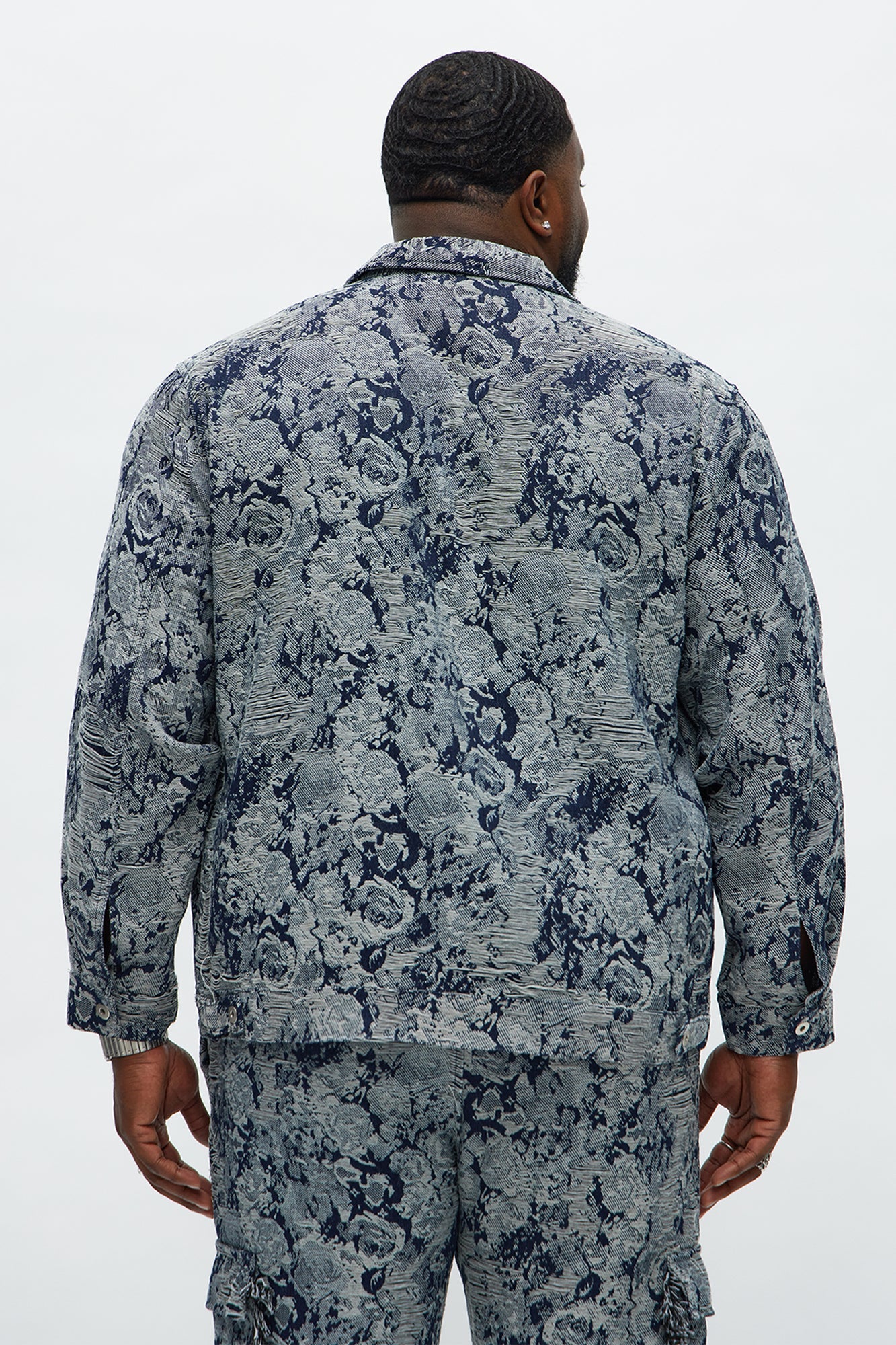Give My Flowers Tapestry Trucker Jacket - Navy