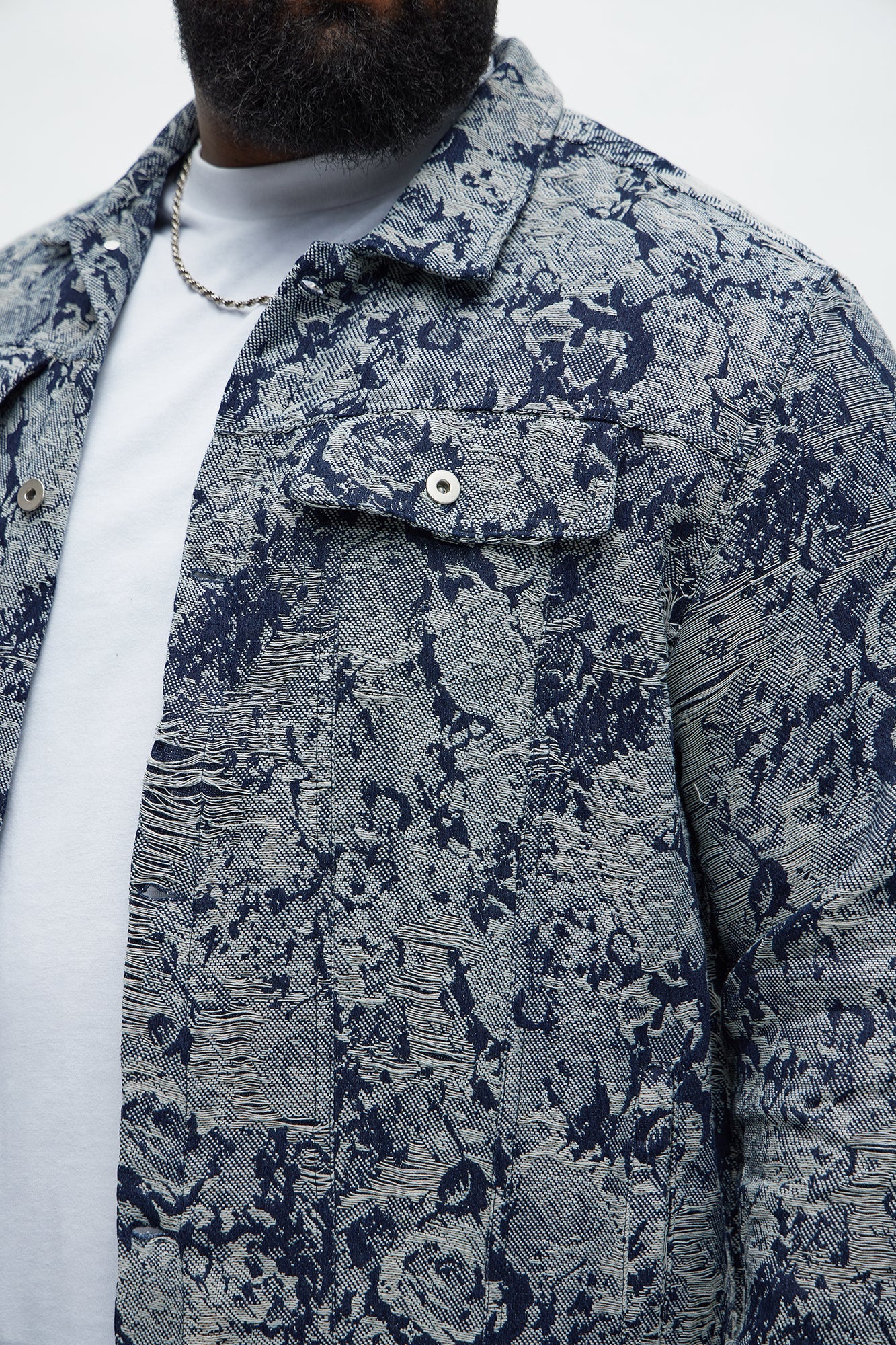 Give My Flowers Tapestry Trucker Jacket - Navy