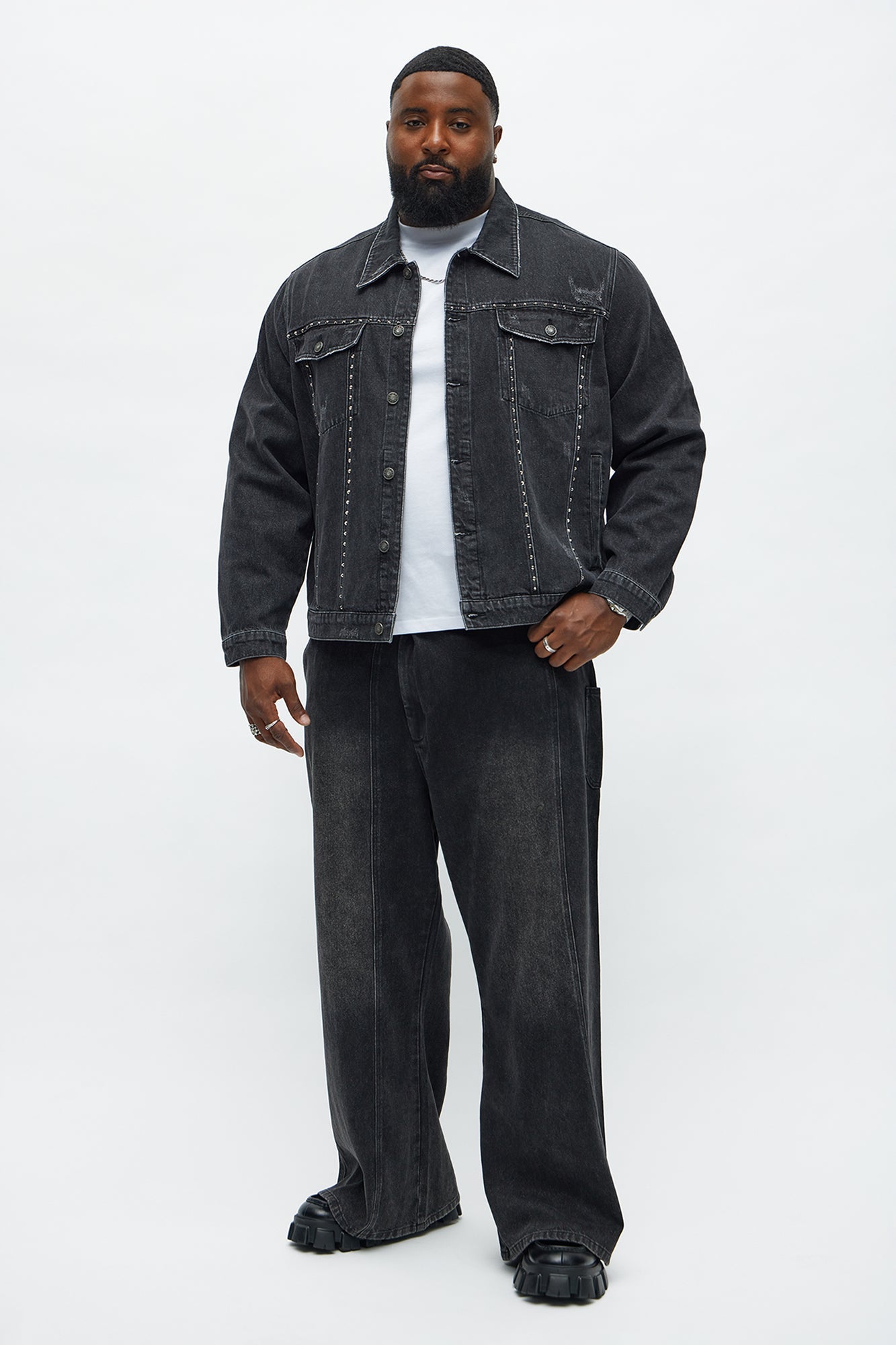 Paik Rhinestone Denim Jacket - Black Wash