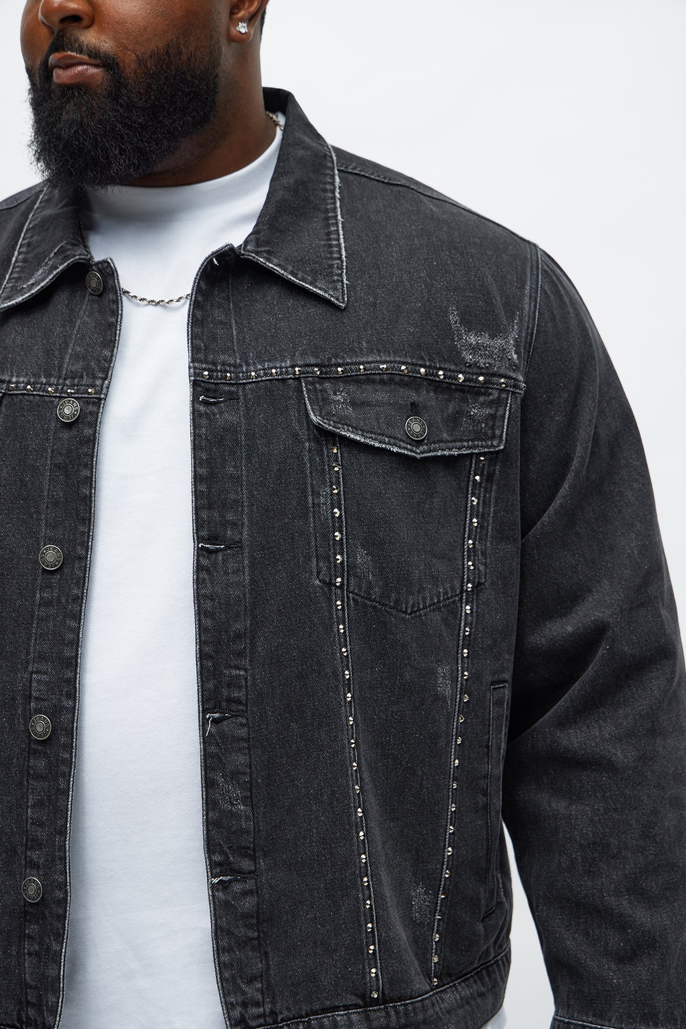 Paik Rhinestone Denim Jacket - Black Wash