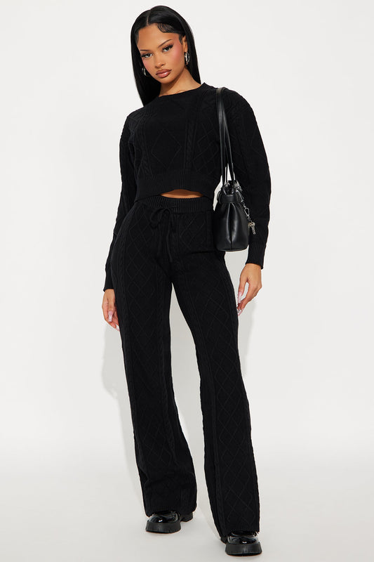 Always On Point Sweater Pant Set - Black
