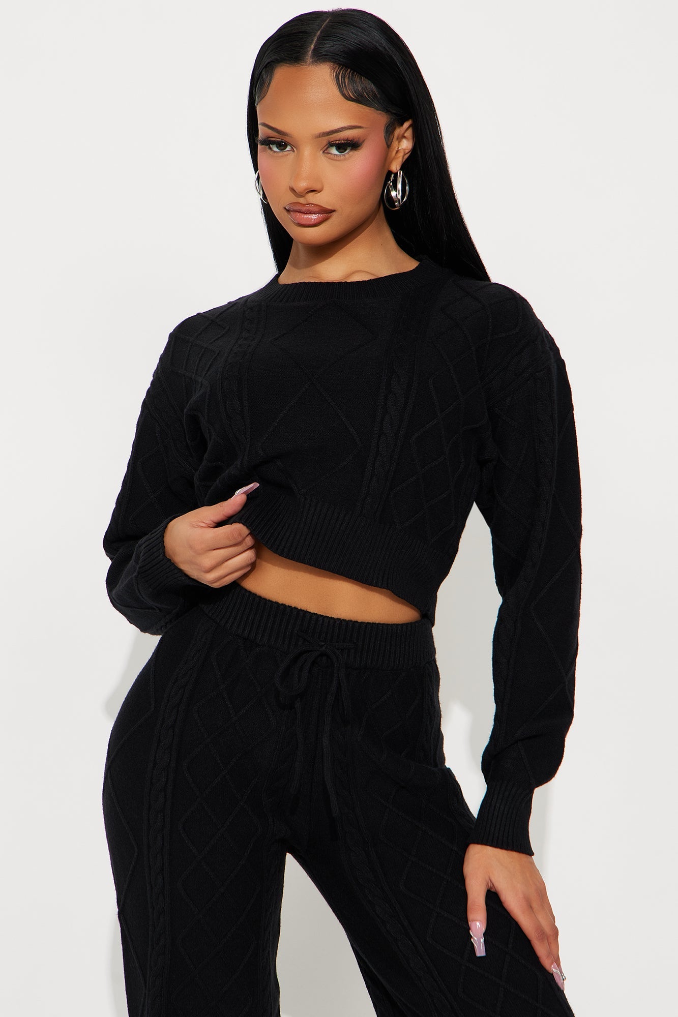 Always On Point Sweater Pant Set - Black