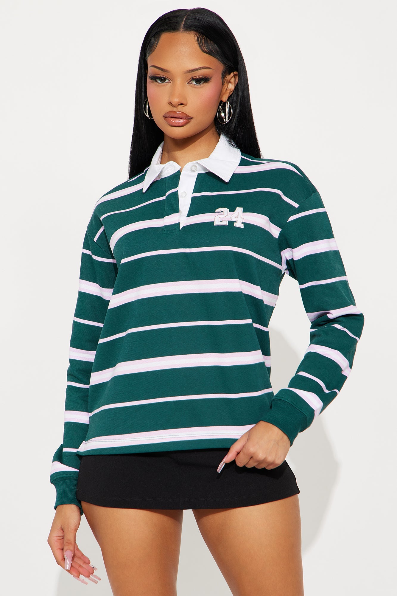 24 Varsity Vibe Striped Polo - Hunter