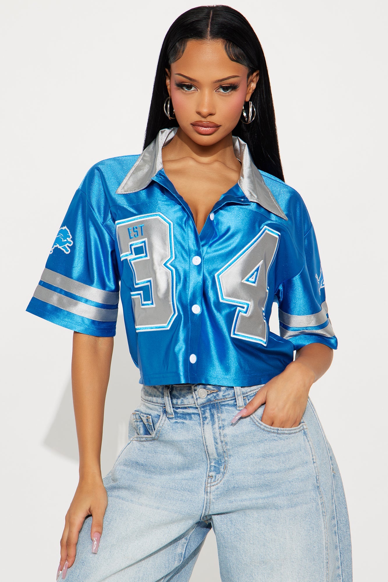 NFL Detroit Lions Cropped Shirt - Blue/combo