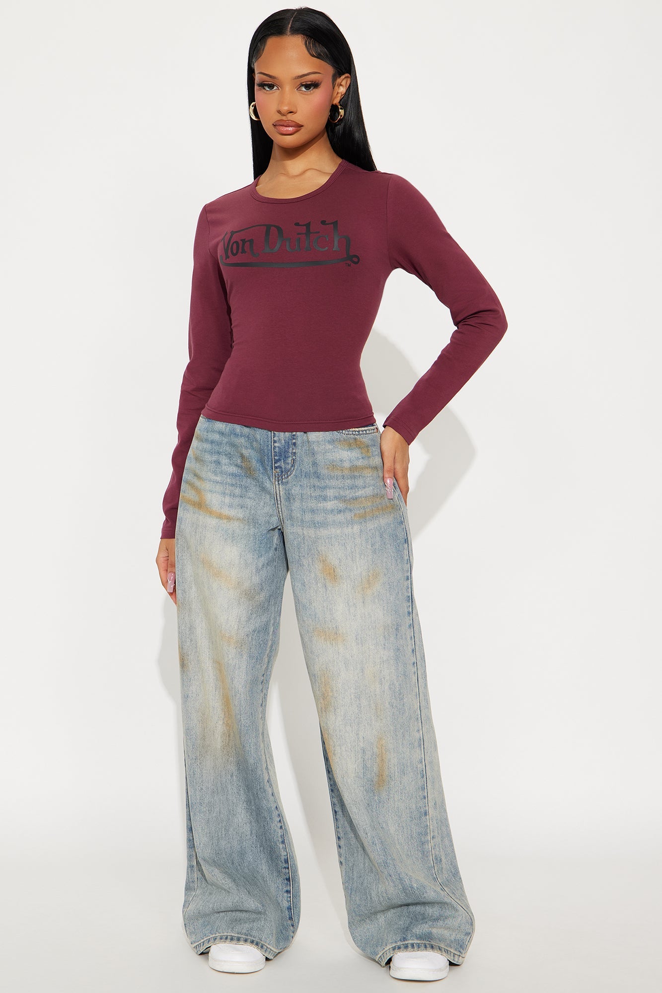 Von Dutch Crew Neck Baby Tee - Burgundy