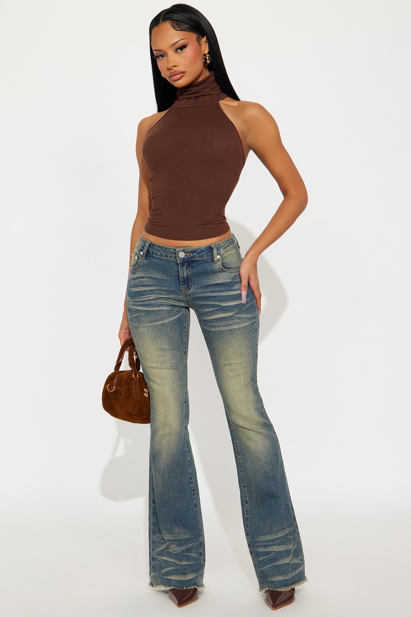 Nikola Low Rise Tinted Flare Jeans - Vintage Wash