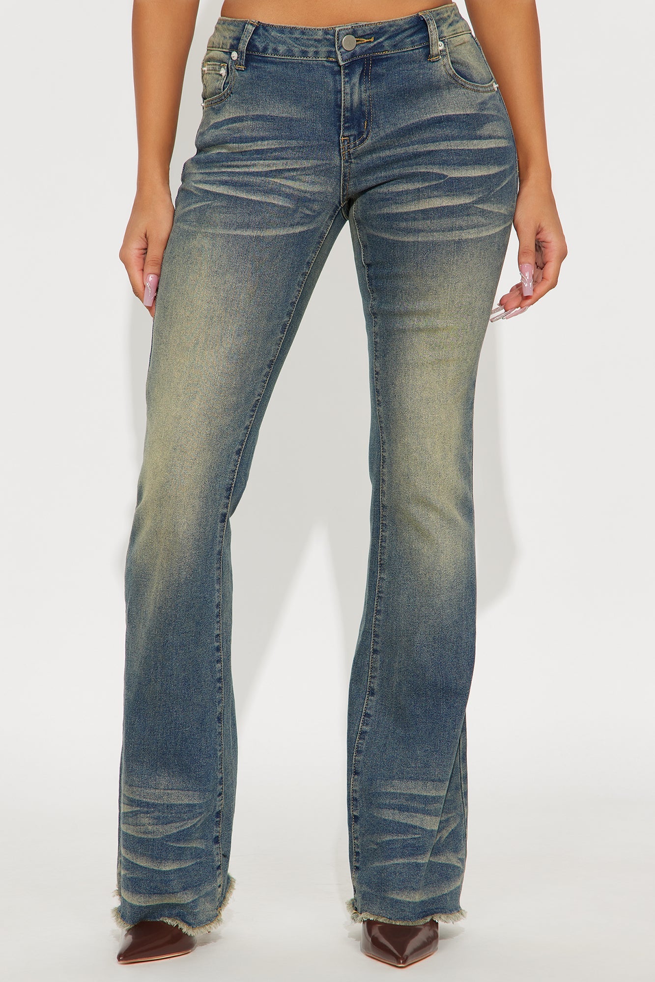 Nikola Low Rise Tinted Flare Jeans - Vintage Wash