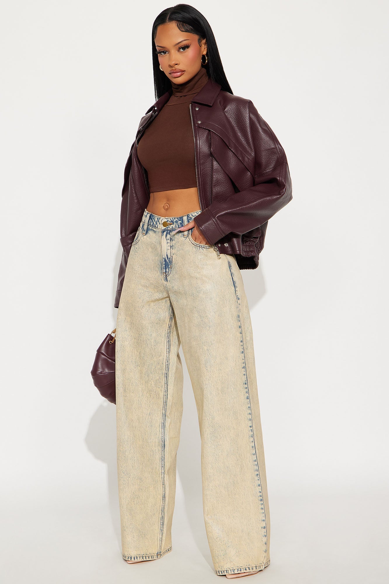 Acting Right Coated Wide Leg Jeans - Cream